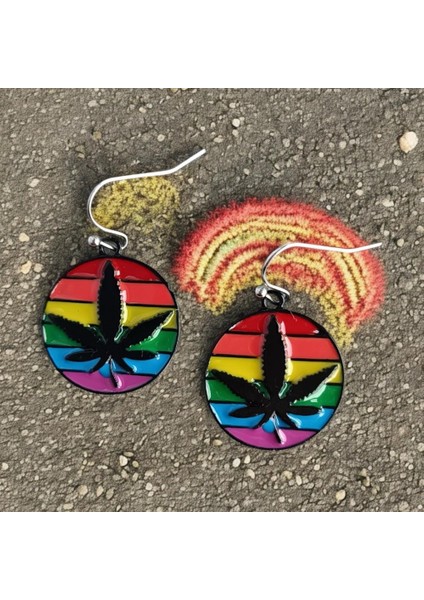 Yaprak Gökkuşağı Pride Şekilli Mineli Kadın Küpe Çift Adet El Yapımı Küpe fiyatları