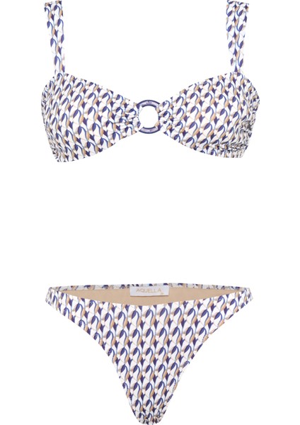 Tokalı Geniş Askılı Desenli Straplez Bikini