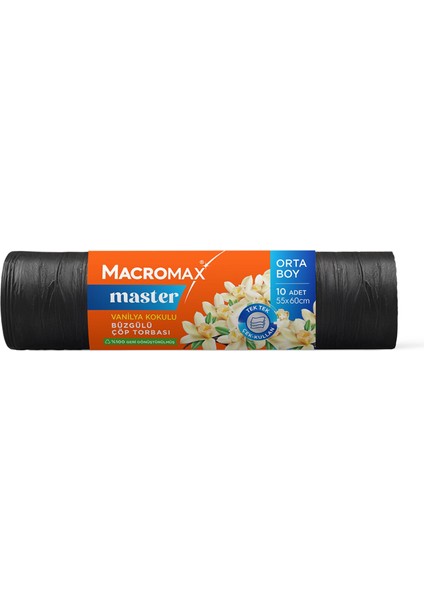 Master Büzgülü Orta Boy Çöp Torbası Vanilya 10'lu