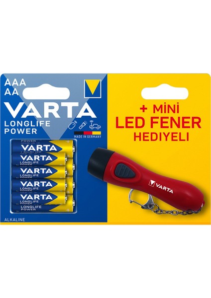 Longlife Power 4 Ince + 4 Kalem Pil + Fener Hediyeli