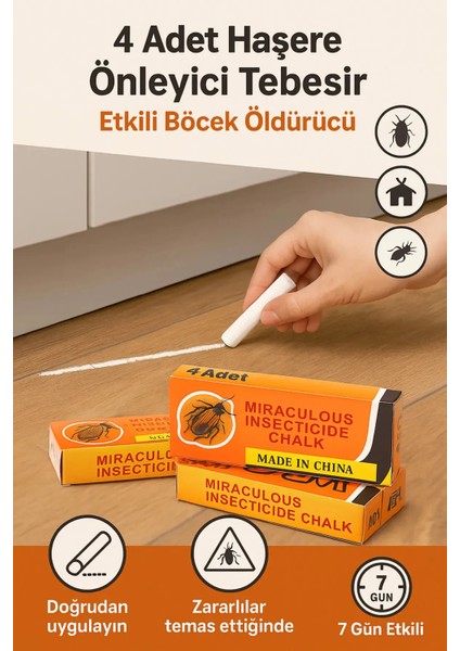 4 Adet Haşere Tebeşiri - Böcek Önleyici Tebeşir - Etkili Hamam Böceği ve Karınca Kovucu (324324)