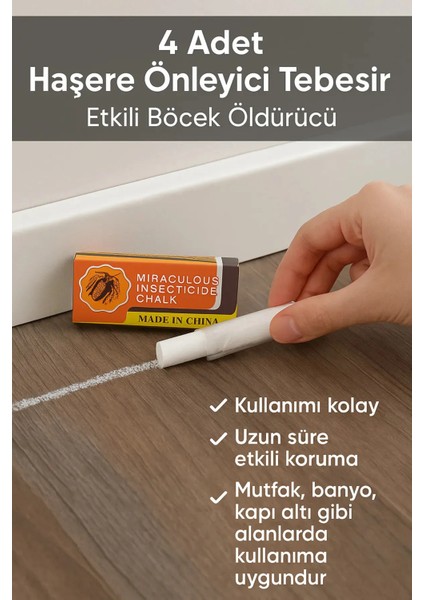 4 Adet Haşere Tebeşiri - Böcek Önleyici Tebeşir - Etkili Hamam Böceği ve Karınca Kovucu (324324)