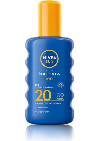 Nıvea Sun SPF20 Güneş Koruyucu & 48 Nemlendirici Güneş Kremi 200 ml Sprey