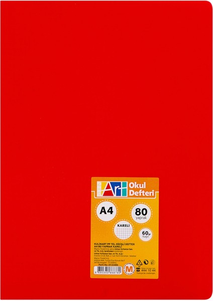 Pp Kapak A4 80 Yaprak Kareli Defter