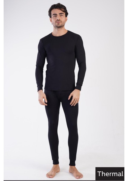 Erkek Thermal Içlik Siyah Takım Çift Taş Işleme Şardonlu Yumuşak Doku C6T0N0O903