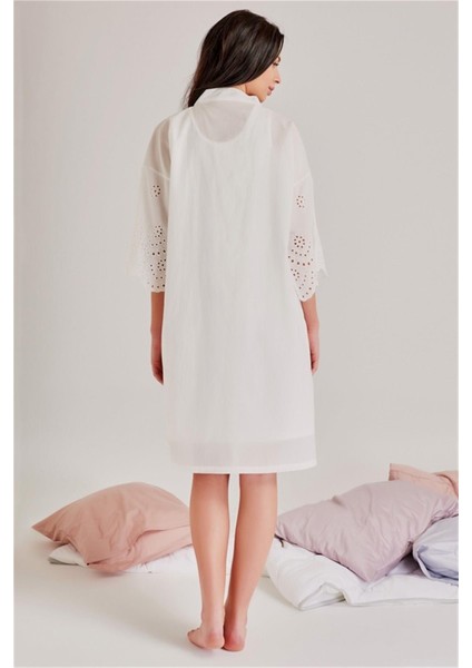 Kadın Brode Desenli Ekru Sabahlık 46108 modelleri
