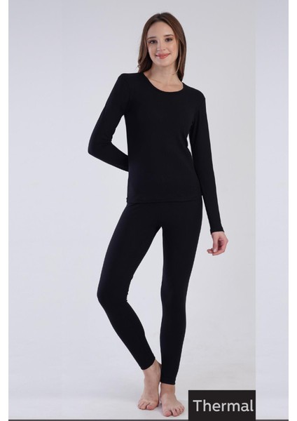 Kadın Thermal Içlik Siyah Takım Çift Taş Işleme Şardonlu Yumuşak Doku C4T0N0O903