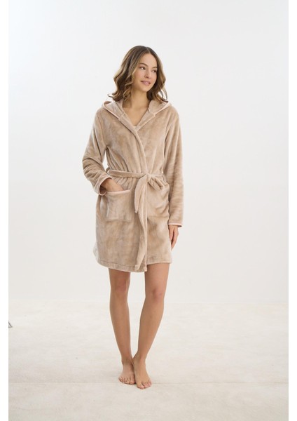 Kadın Kısa Kapüşonlu Süpersoft Bej Sabahlık C9T4N2O61 fiyatları