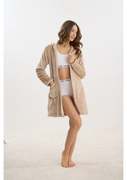 Kadın Kısa Kapüşonlu Süpersoft Bej Sabahlık C9T4N2O61 indirimleri