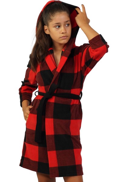 Kız Çocuk Polar Kırmızı Sabahlık C4T6N1O301