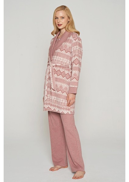 Kadın 3 Lü Kadife Sabahlıklı Gül Kurusu Lohusa Takım C1T0N1O5 indirimleri