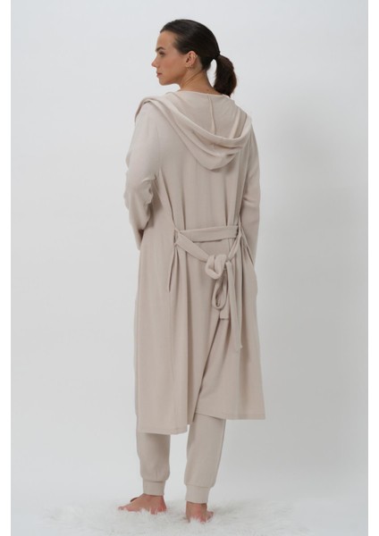 Kadın Kapüşonlu Ekru Sabahlık Yumuşacık CTN82 fiyatları