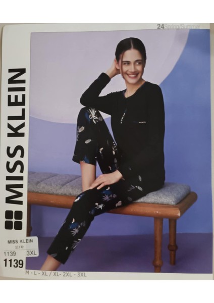 Kadın Büyük Beden Düğme Yaka Pamuklu Likralı Uzun Kol Pijama Takımı 1139 - 1 Adet modelleri