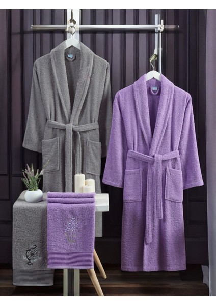 Zena Antrasit Lavanta Havlulu Bornoz
