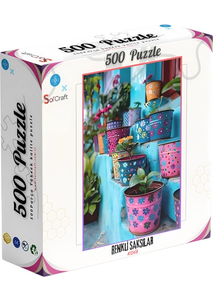 500 Parça Puzzle Renkli Kova Saksılar