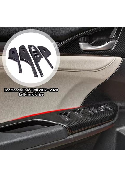 Honda Civic Fc5 Fk7 2017 - 2020 Iç Kapı Kol Dayama Cam Düğme Karbon Fiber 2 Adet Ön Taraf 2 Adet Arka fırsatları