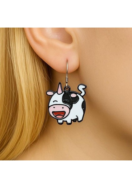 Boynuzlu Inek Şekilli Mineli Kadın Küpe Çift Adet El Yapımı Küpe