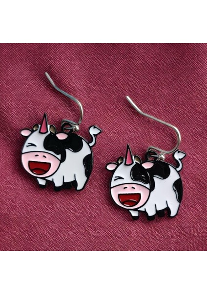 Boynuzlu Inek Şekilli Mineli Kadın Küpe Çift Adet El Yapımı Küpe modelleri