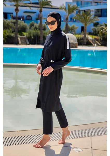 Tam Kapalı Tesettür Mayo Belden Stoplu, Su Tahliyeli M2507-1