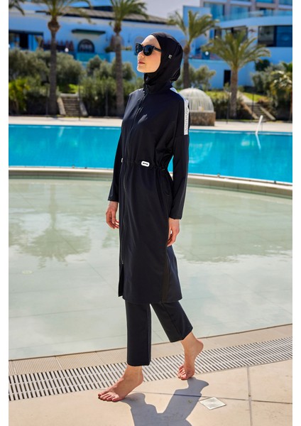 Tam Kapalı Tesettür Mayo Belden Stoplu, Su Tahliyeli M2507-1 fırsatları