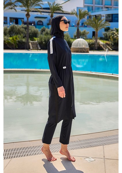 Tam Kapalı Tesettür Mayo Belden Stoplu, Su Tahliyeli M2507-1 indirimleri