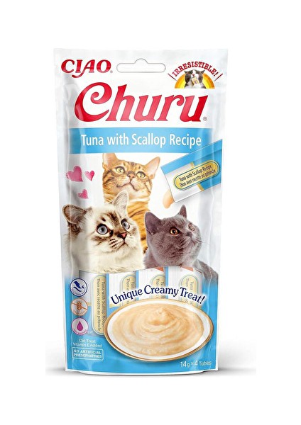 Churu Cream Ton Balıklı ve Deniz Taraklı Kedi Ödül Kreması 4 x 14 gr