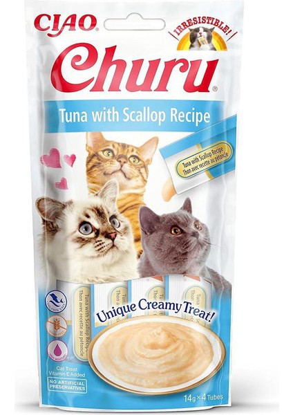 Churu Cream Ton Balıklı ve Deniz Taraklı Kedi Ödül Kreması 4 x 14 gr fiyatları