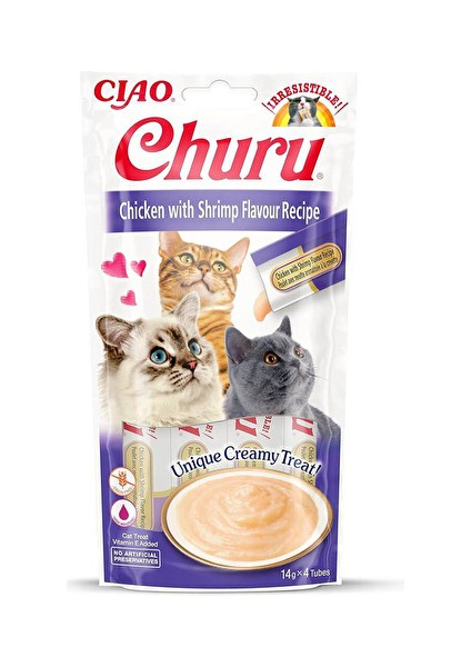 Churu Cream Tavuklu ve Karidesli Kedi Ödül Kreması 4 x 14 gr