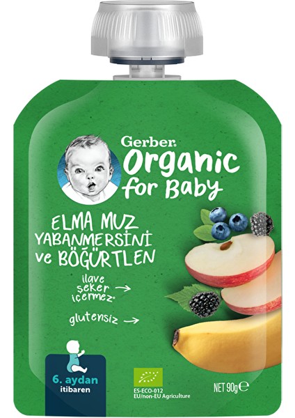 Organik Elmalı Muzlu Yabanmersinli Püre 90 G