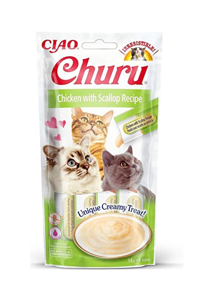 Churu Cream Tavuklu ve Deniz Taraklı Kedi Ödül Kreması 4 x 14 gr