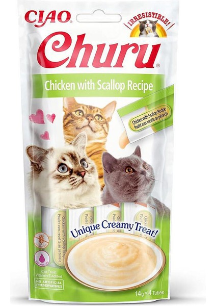 Churu Cream Tavuklu ve Deniz Taraklı Kedi Ödül Kreması 4 x 14 gr fiyatları