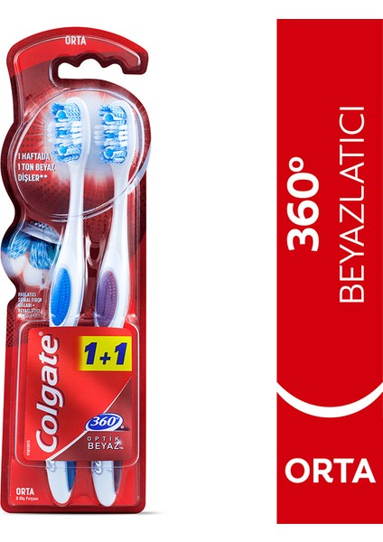 Diş Fırçası 360 Optik Beyaz Beyazlatıcı Orta 1+1