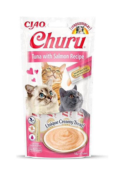 Churu Cream Ton Balıklı ve Somonlu Kedi Ödül Kreması 4 x 14 gr