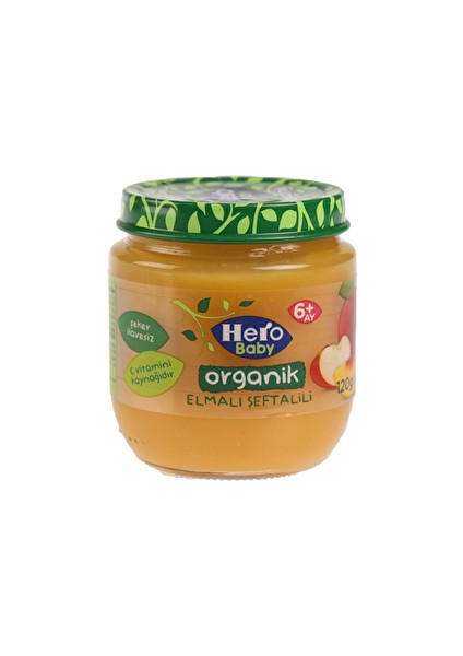 Organik Elma Şeftali Kavanoz Maması 120 G