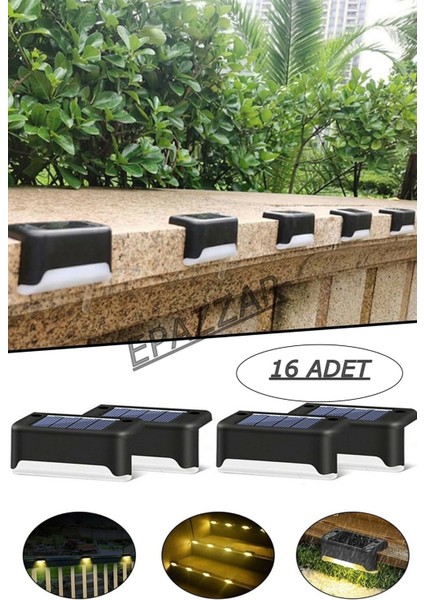 16LI Solar Güneş Enerjili Köşebent LED Merdiven Veranda Bahçe Balkon LED Lamba 16LI Set