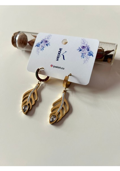 Zirkon Taşlı Bohem Tarz Gold Orta Boy Halka Küpe – Paslanmaz Çelik, Zarif ve Doğal Şıklık