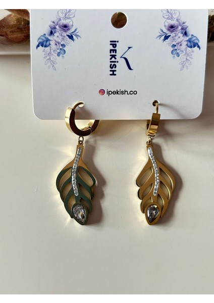 Zirkon Taşlı Bohem Tarz Gold Orta Boy Halka Küpe – Paslanmaz Çelik, Zarif ve Doğal Şıklık