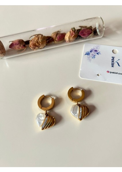 Zirkon Taşlı Kalp Sallantılı Gold Orta Boy Halka Küpe – Zarif, Romantik ve Paslanmaz Çelik indirimleri