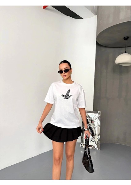 Kısa Kol Baskılı T-Shirt - Beyaz