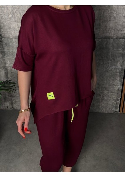 Kadın Kısa Kollu Bisiklet Yaka Viskon Iki Iplik Bluz ve Pantolon Ikili Takım