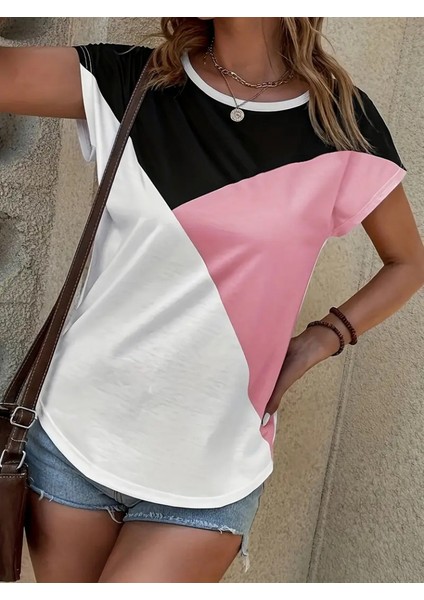 Kadın Bisiklet Yaka Üç Renk Viskon T-Shirt indirimleri