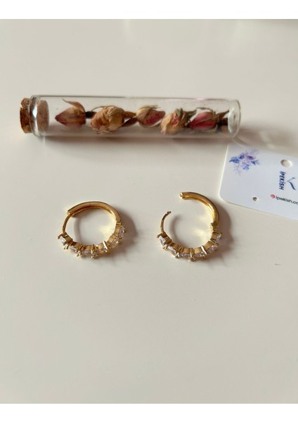 Gold Renk Zirkon Taşlı Yarım Tur Paslanmaz Çelik Halka Küpe modelleri