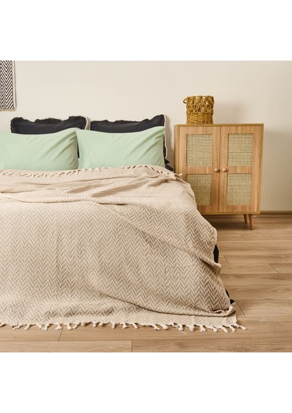 Soft Wicker Çift Kişilik Yatak Örtüsü - Bej - 200X230 cm