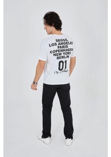 Erkek Bisiklet Yakalı Baskılı T-Shirt - Beyaz fırsatları