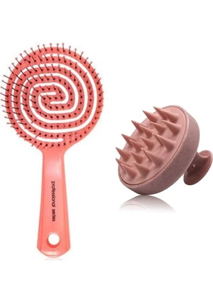 3 Boyutlu Oval Saç Fırçası ve Silikon Masaj Tarağı Set, 2’li
