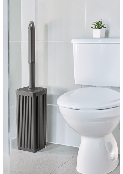 Lines Serisi Gri Banyo Seti, 5 Parça Akrilik Kare 5 Litre Çöp Kovası, Sabunluk, Fırçalık Takımı 3462