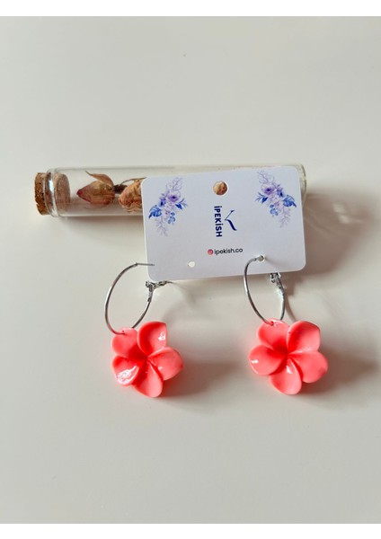 Lotus Figürlü, Pembe, Klipsli, Orta Boy - Küpe