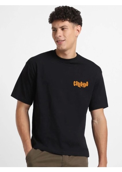 Erkek Baskılı Oversize T-Shirt - Siyah