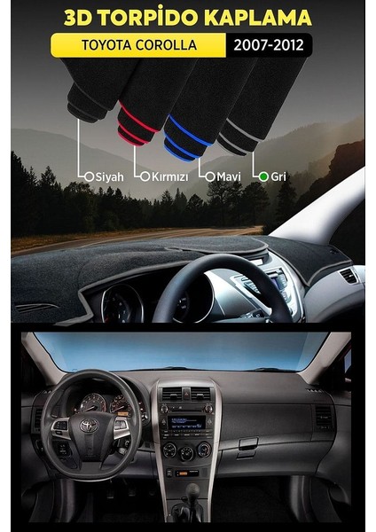 Toyota Corolla (2007-2012) 3D Torpido Kılıfı Panel Koruyucu Göğüs Kaplama - Gri Şerit