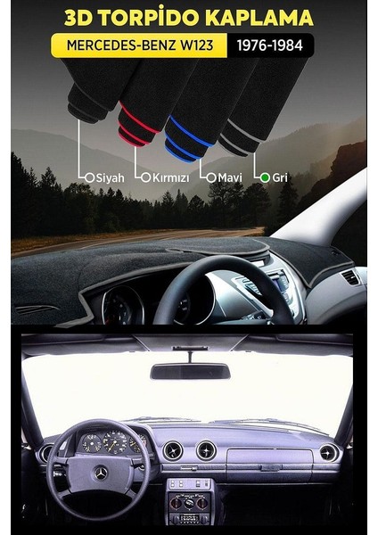 Mercedes - Benz W123 (1976-1984) 3D Torpido Koruma Kılıfı - Ön Göğüs Kaplama - Gri Şerit